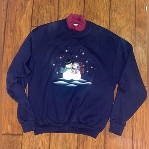 Festive blue Embroidered Snowman Crewneck Sweatshirt vintage holiday medium